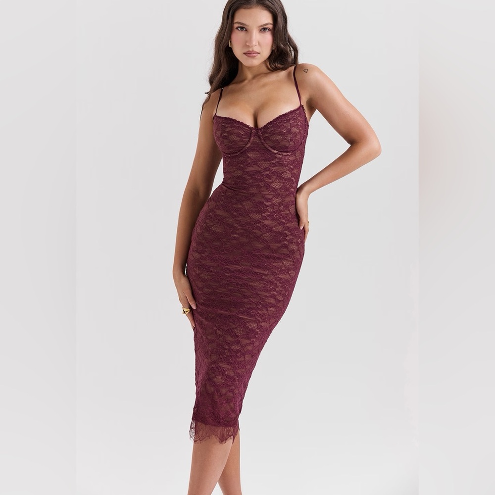 House of CB Burgundy Lace Midi Dress